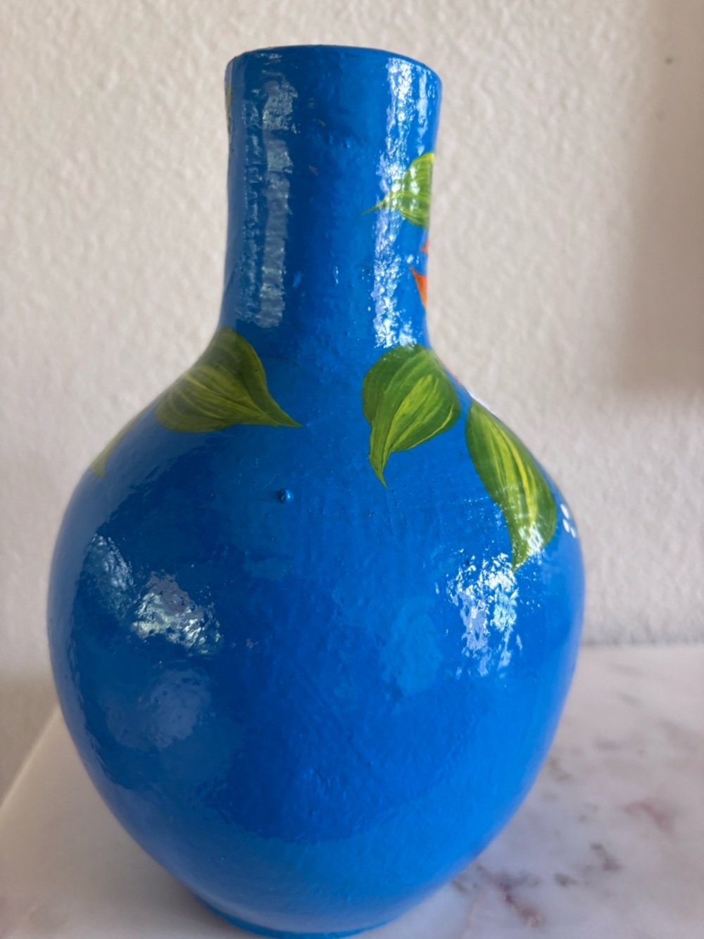 Hand-Painted Blue Floral Terracotta Chiminea - Picture 4 of 6